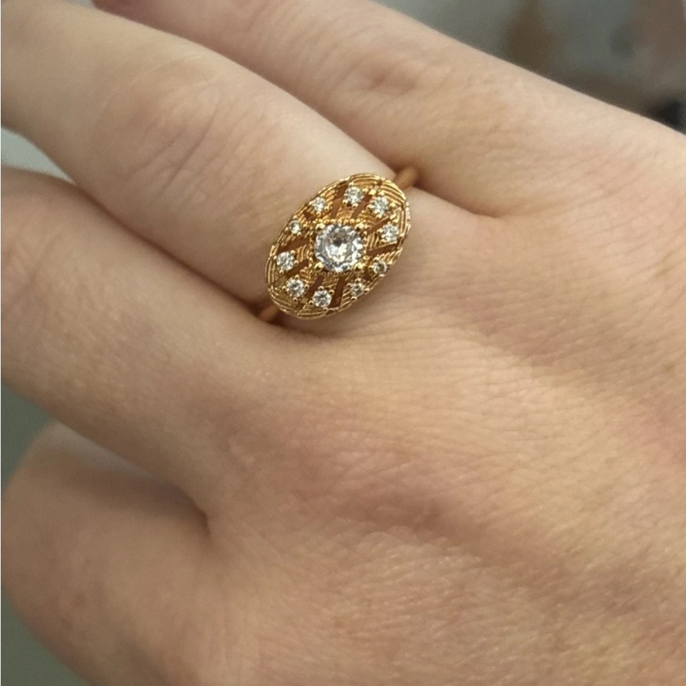 Vintage Style Rose Gold Plated Oval Halo Ring Art Deco Inspired Statement 6.5